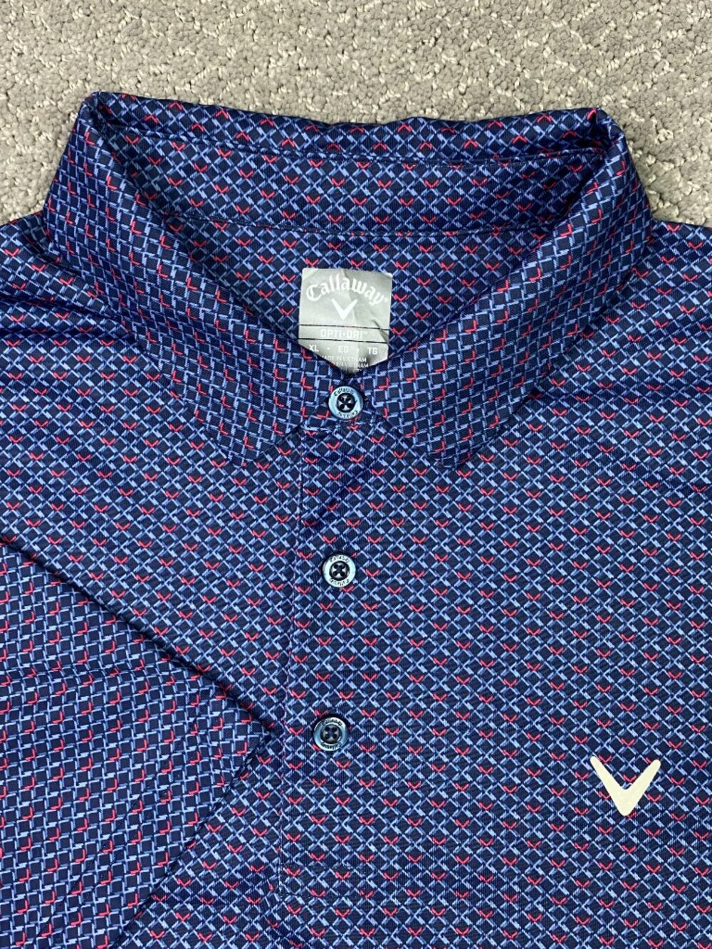 Callaway Polo Shirt Mens XL Blue Red Geometric Diamonds Golf Performance